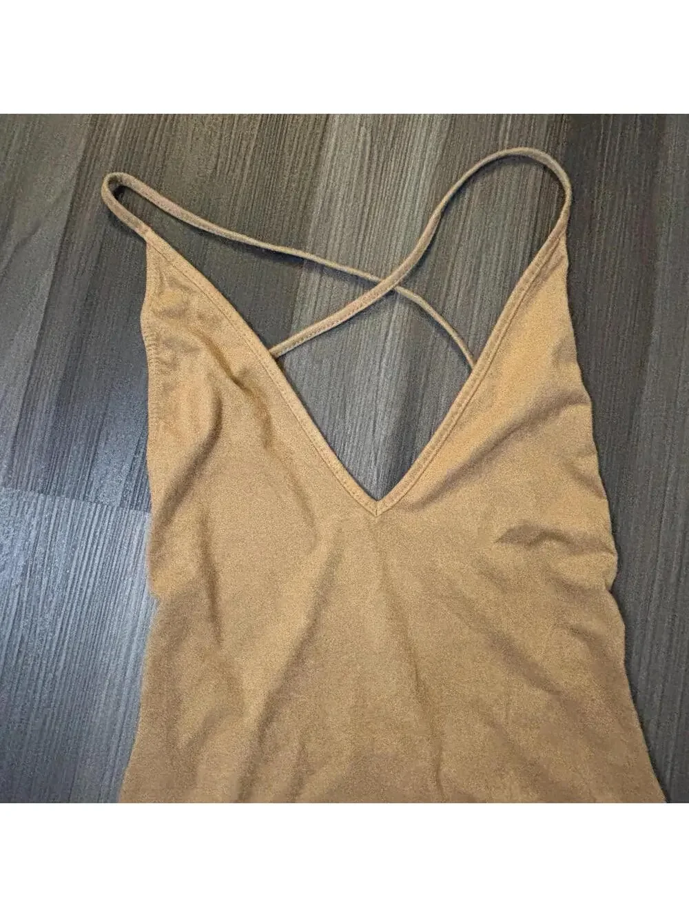 Blue Life Women's Bathing Suit Size Medium Tan Faux Suede Open Back V-Neck